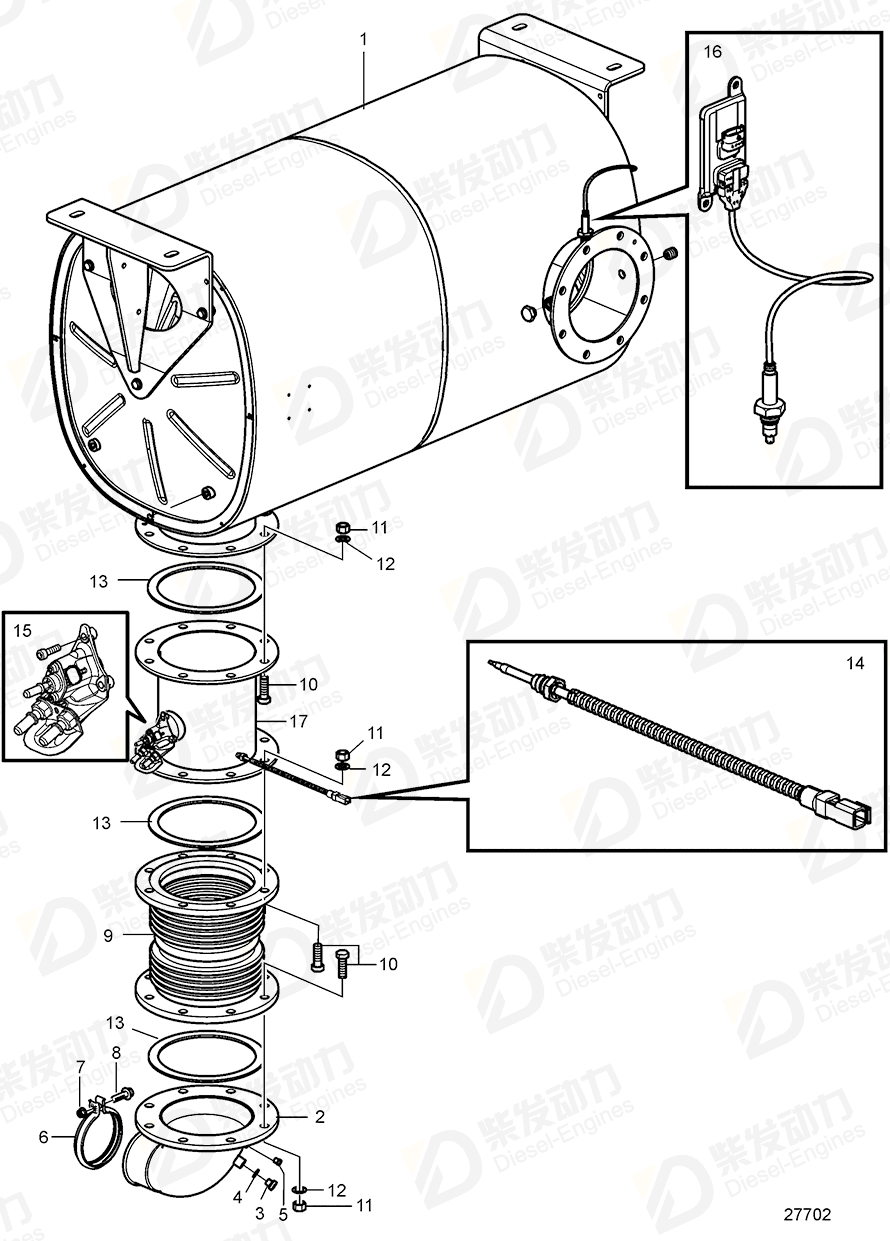 volvo penta Sensor, exhaust 22219283 Drawing volvo penta Sensor, exhaust 22219283 Drawing